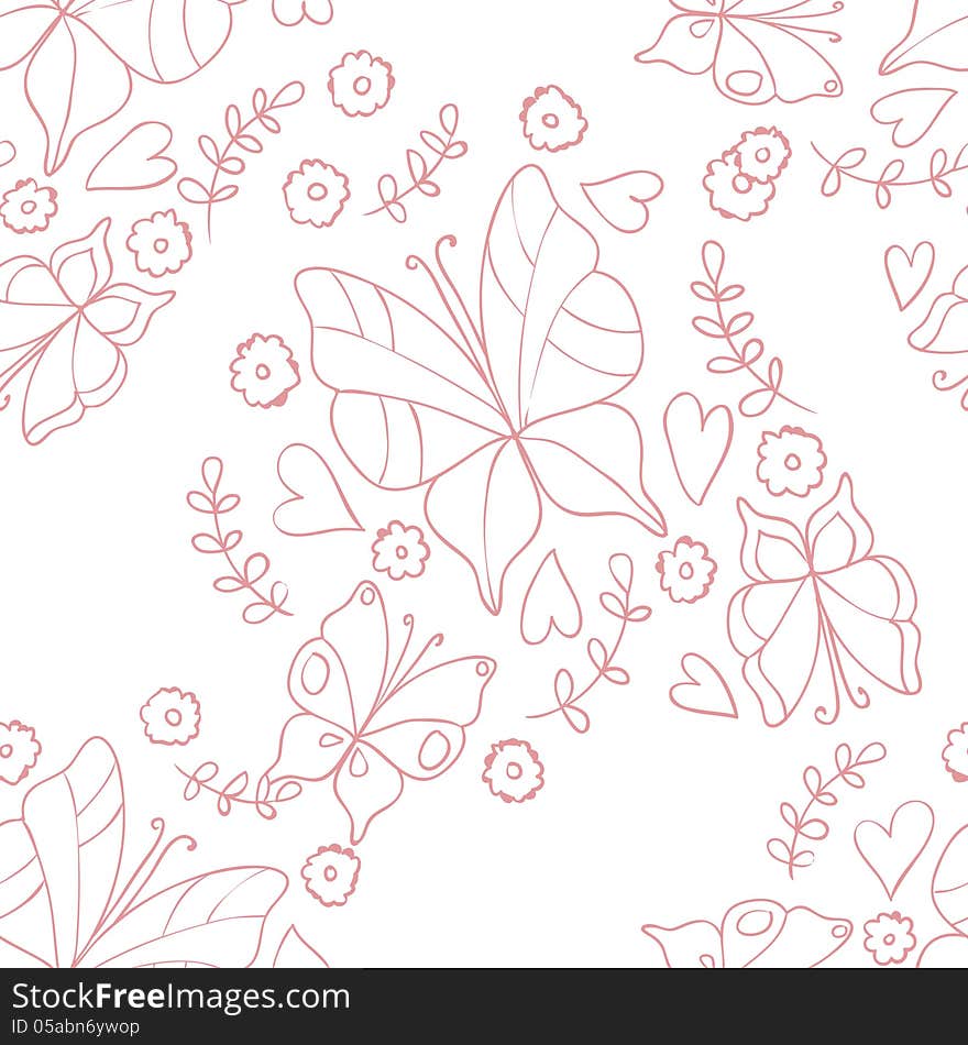 Vector seamless background with butterflies and flowers. Vector seamless background with butterflies and flowers