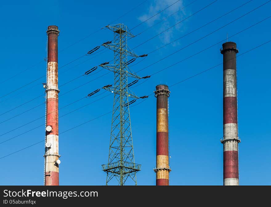 Heat And Power Plant Chimneys.