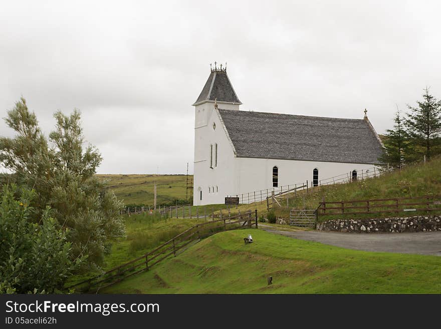 White church, Uig, Isle of Skye, Scotland.