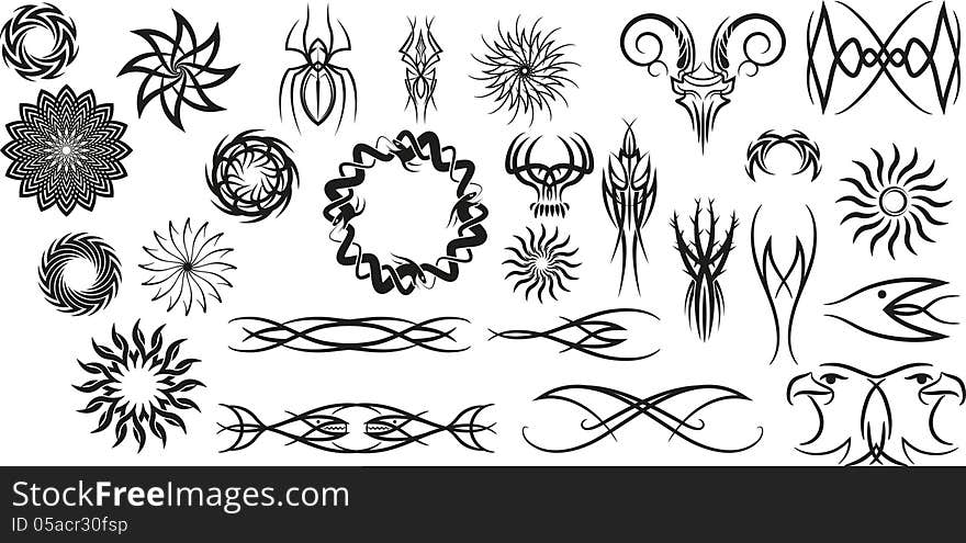 Pagan, tribal and tattoo ornaments.