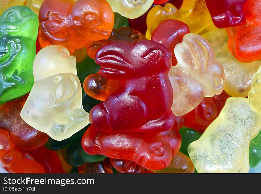 Animal shaped easter gummies close-up