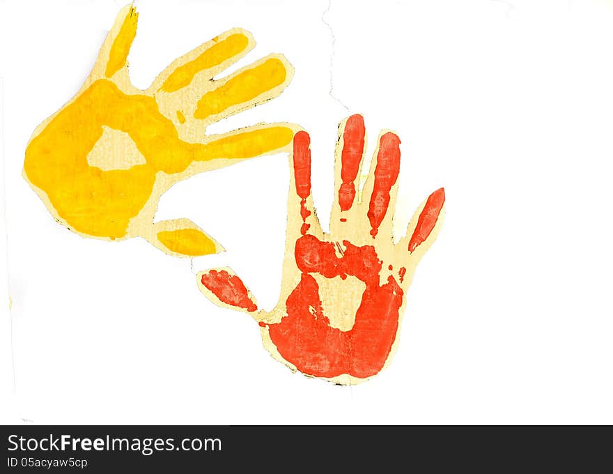 Two colors hand prints with white background. Two colors hand prints with white background.