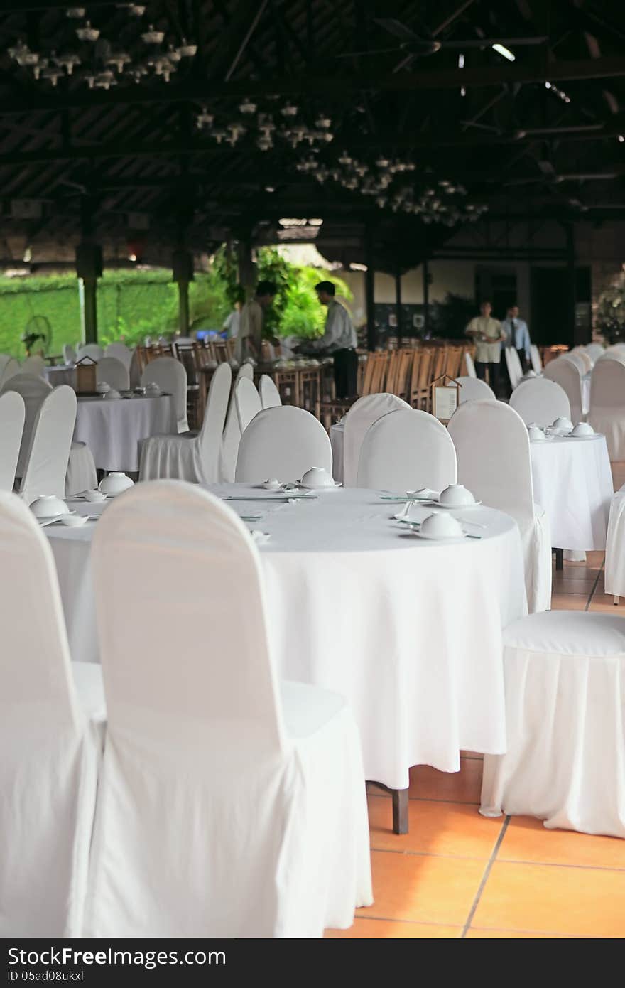 Table set for party at outdoors