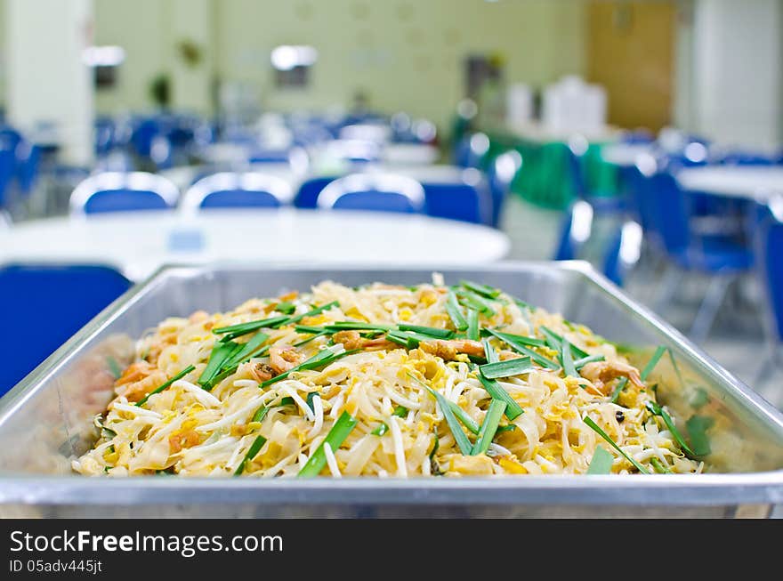 Thai food Pad thai , Stir fry noodles with shrimp and omelet, for preparation serving