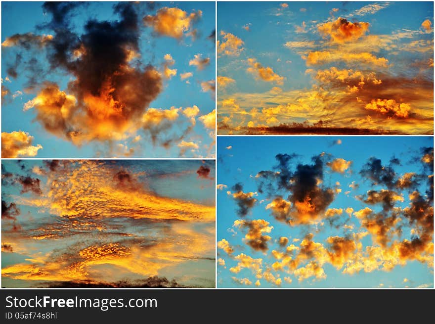 Collage of colorful sunsets over Cape Town. Collage of colorful sunsets over Cape Town