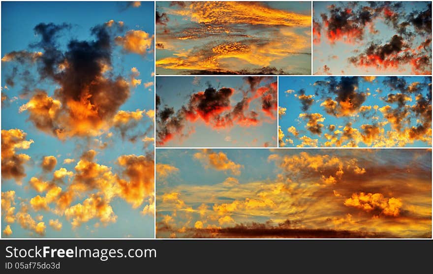 Collage of colorful sunsets over Cape Town. Collage of colorful sunsets over Cape Town