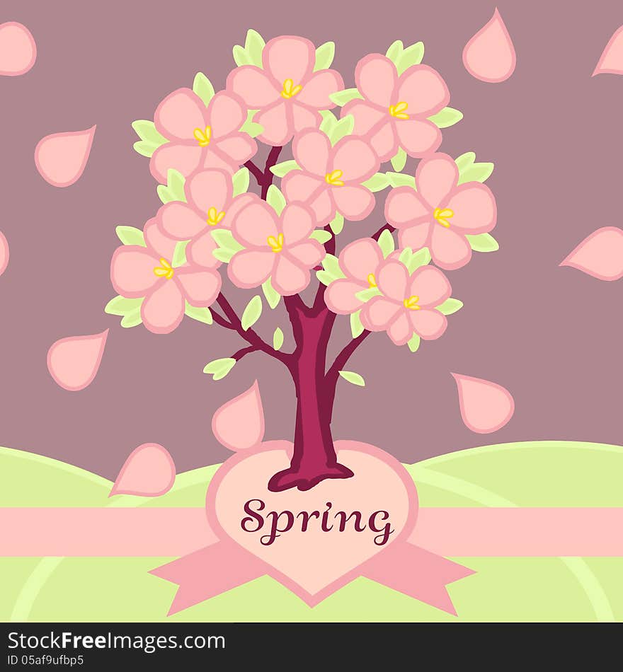 Vector illustration of the blossoming tree in the spring. Vector illustration of the blossoming tree in the spring