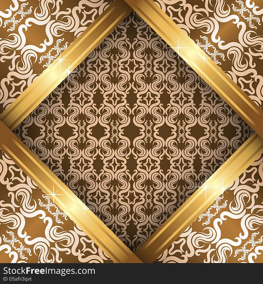 Vector ornate vintage background. Beige, brown and gold. Vector ornate vintage background. Beige, brown and gold