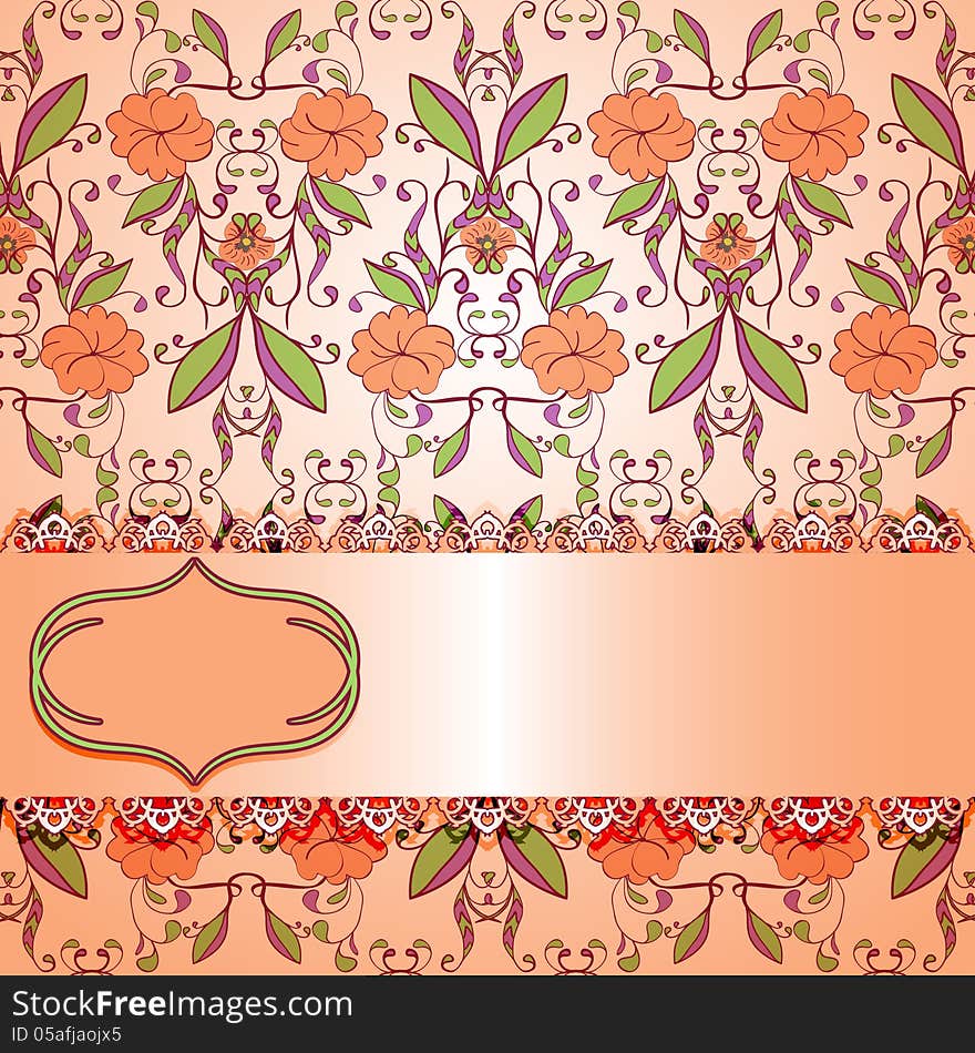 Vector ornate vintage background. Pink with flowers. Vector ornate vintage background. Pink with flowers.