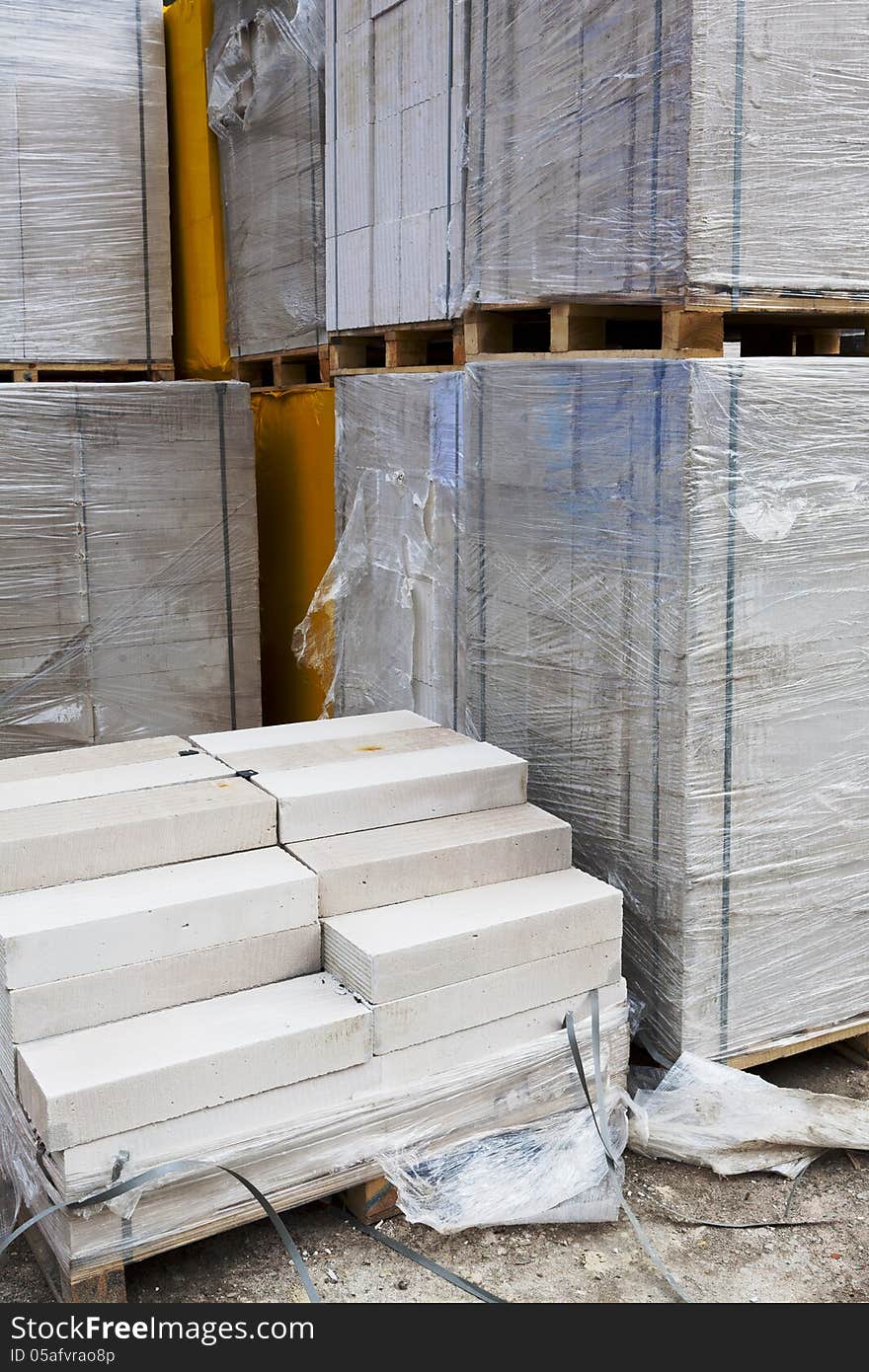 White aerated concrete blocks