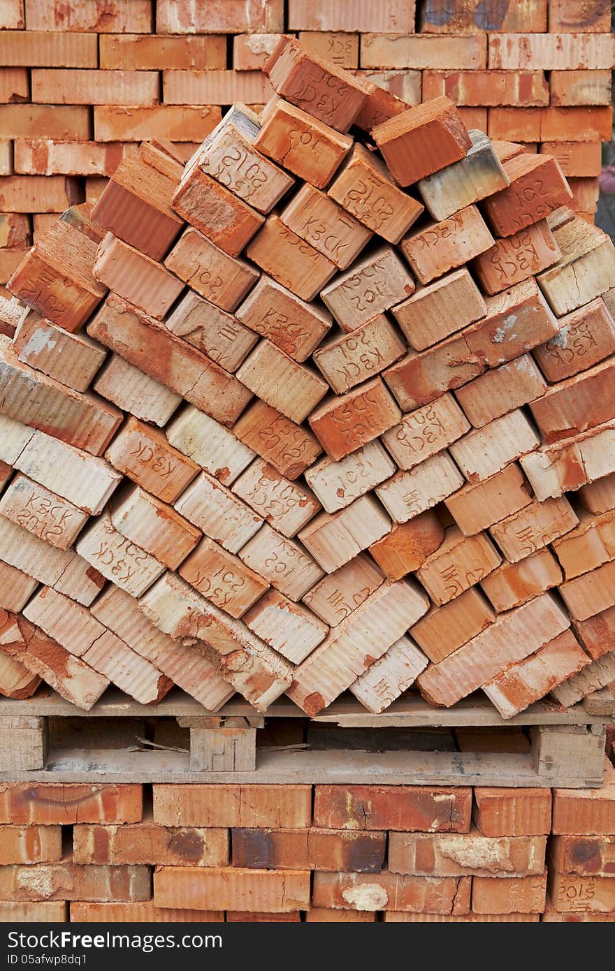 Bricks For Next Building On Wooden Pallet