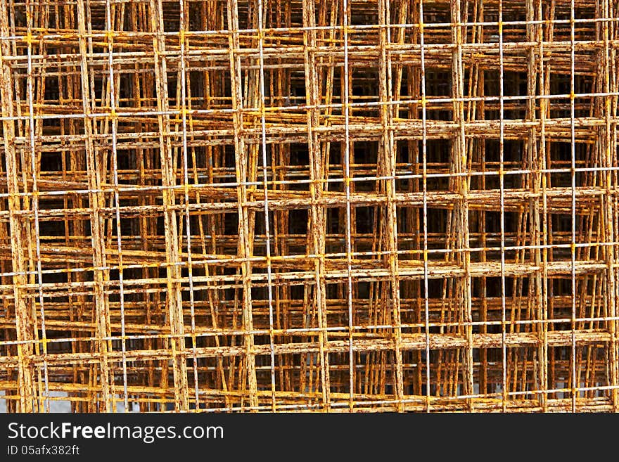 Layers of rusty steel rod for construction