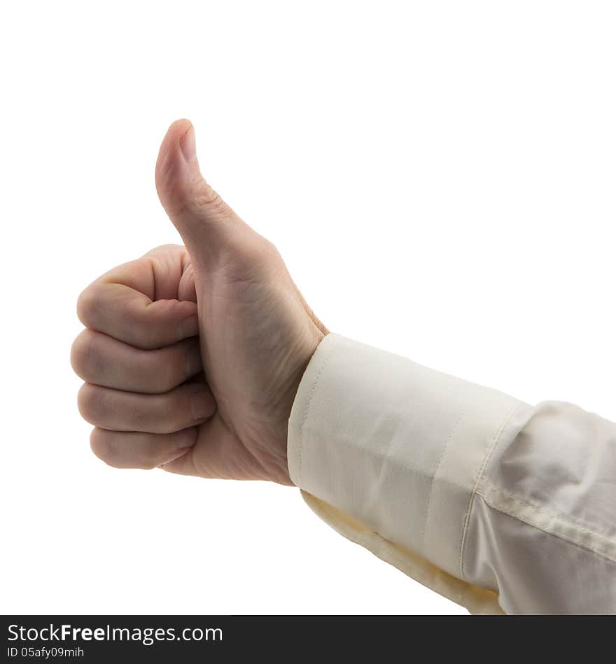 Man's hand shows like gesture isolated on white background. Man's hand shows like gesture isolated on white background