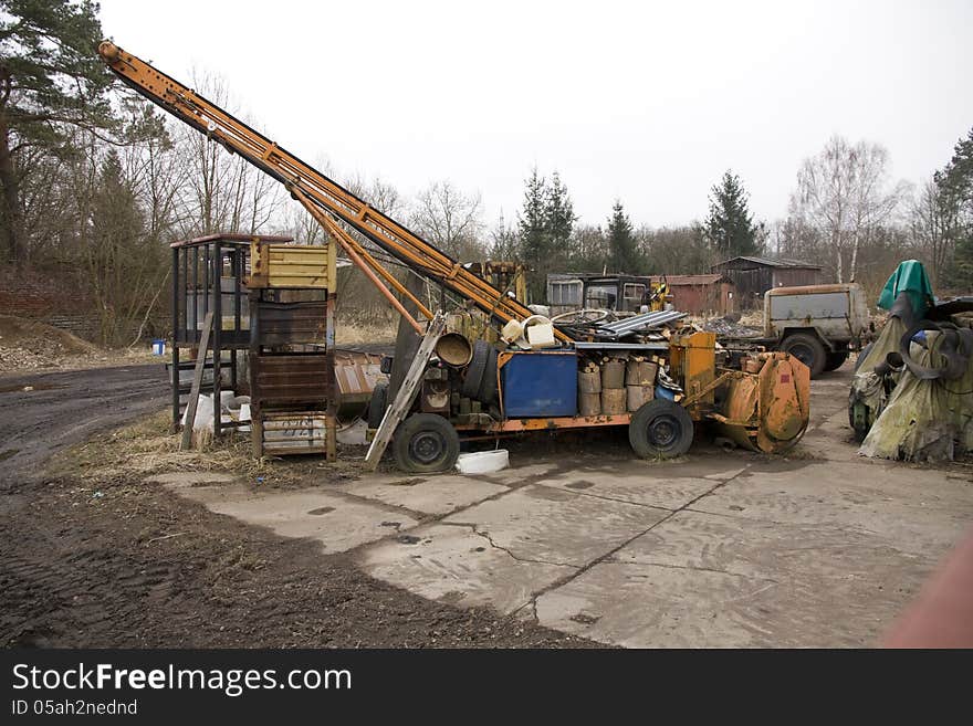 Junk with a crane and metal material