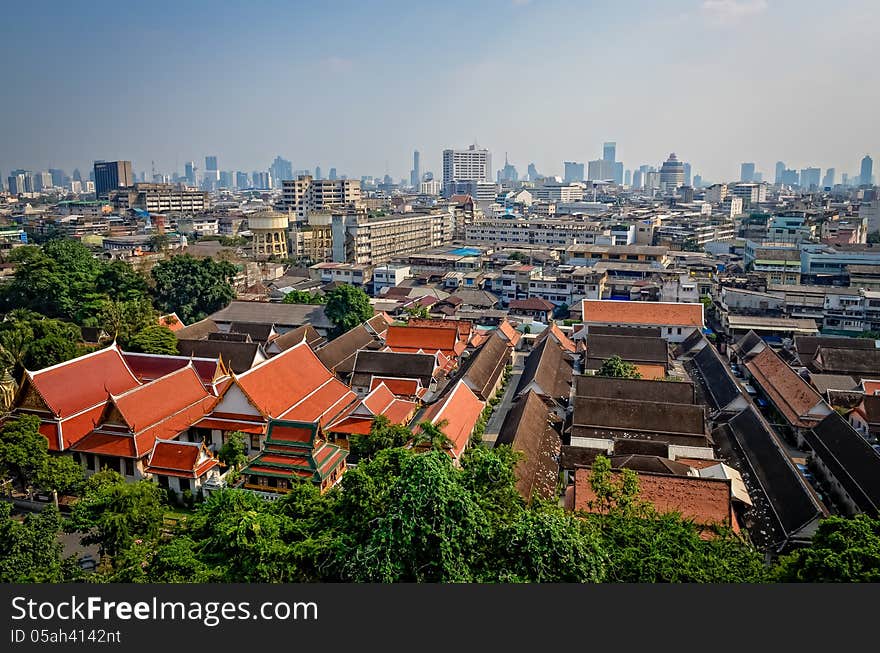 Aerial view of Bangkok from Golden mount