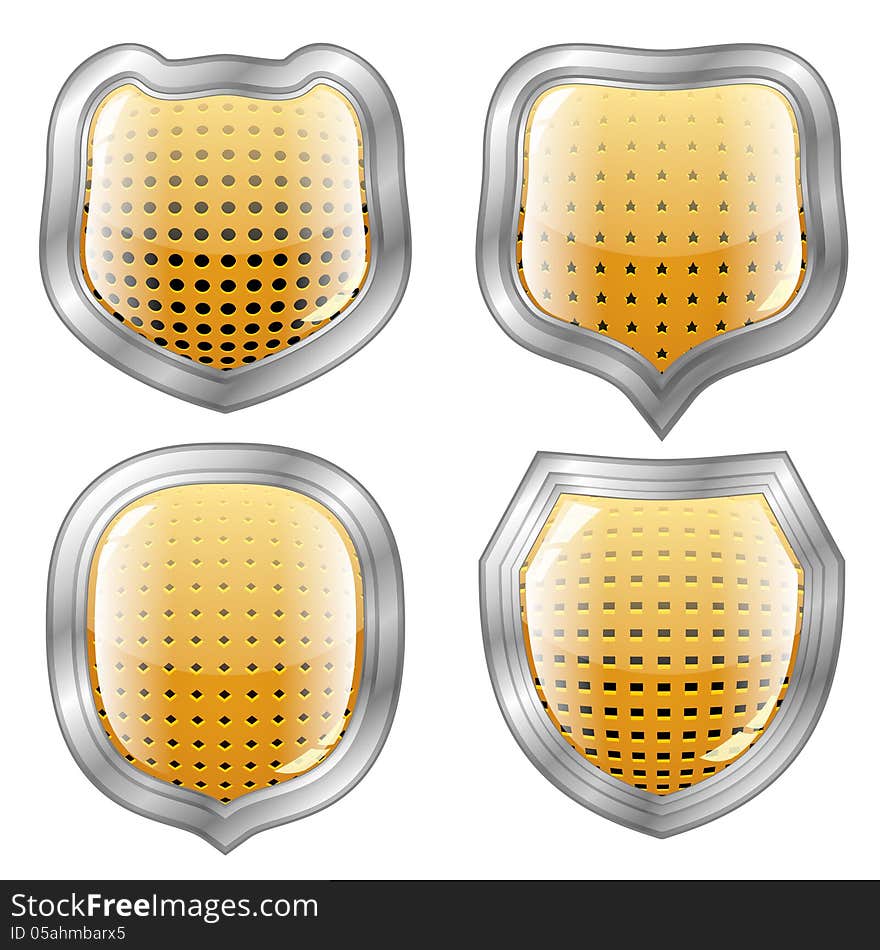 Set of four perforated modern shields with silver frame