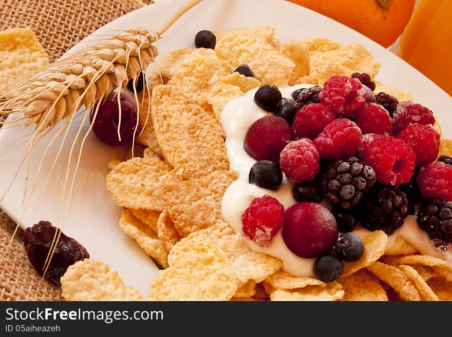 Muesli with yogurt and fresh berries. Muesli with yogurt and fresh berries