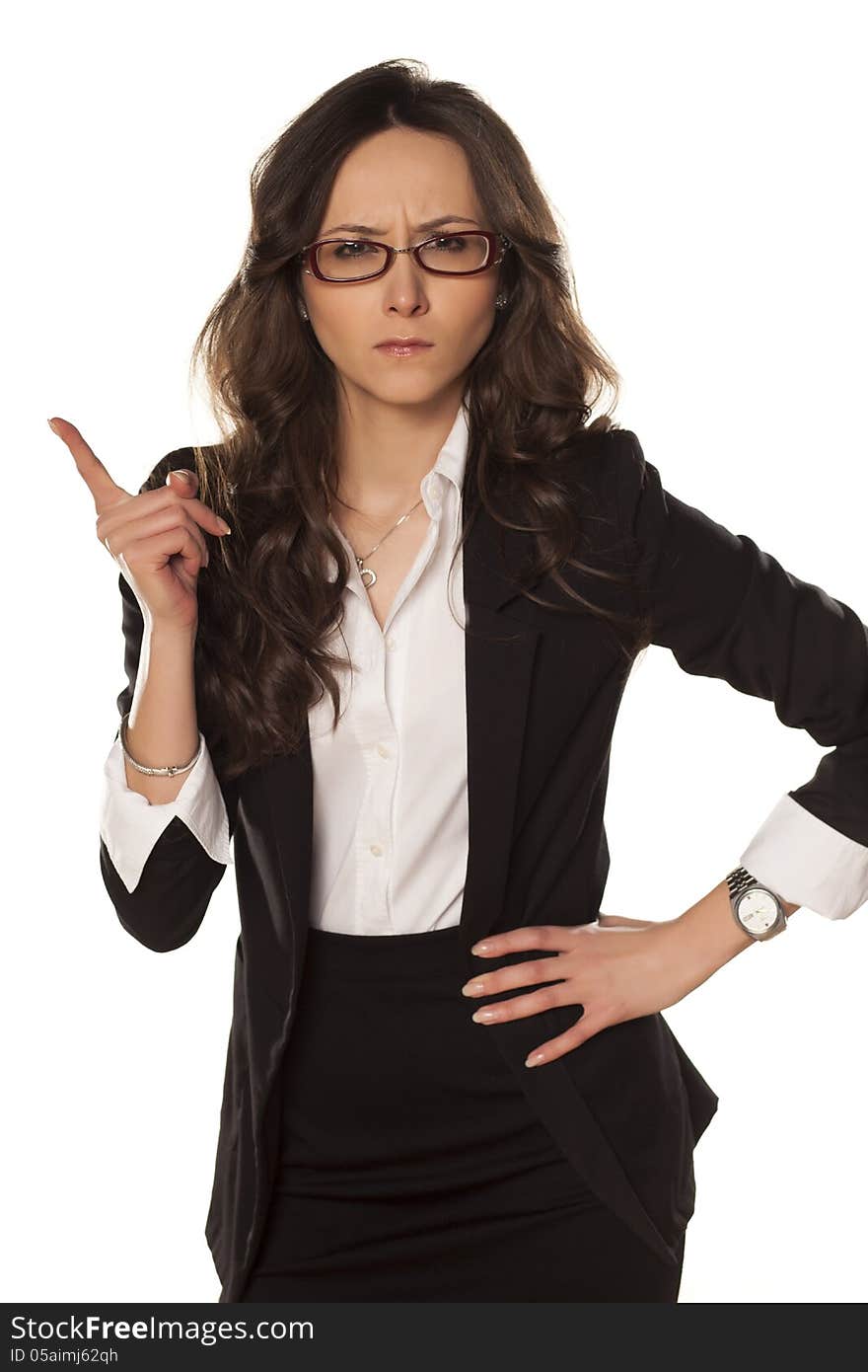 Dissatisfied and angry business woman showing thumbs down. Dissatisfied and angry business woman showing thumbs down