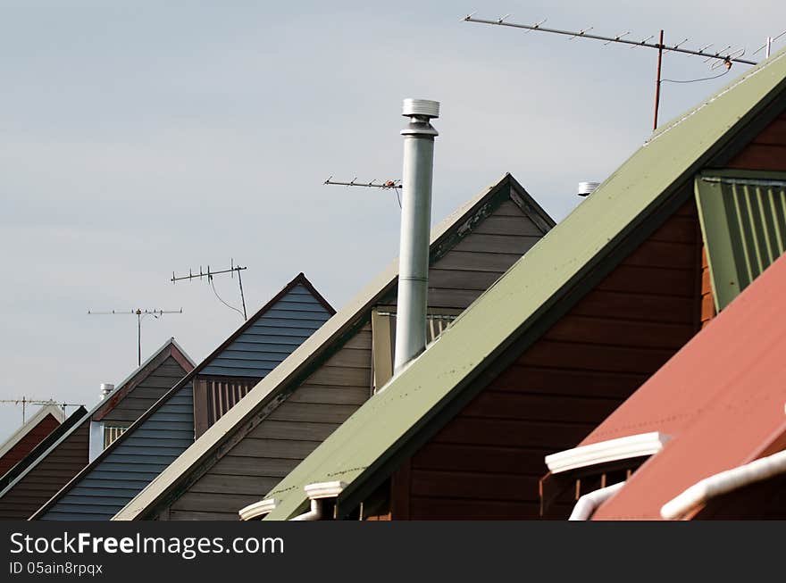 Chalet roofs of Alpine house in New Zealand.