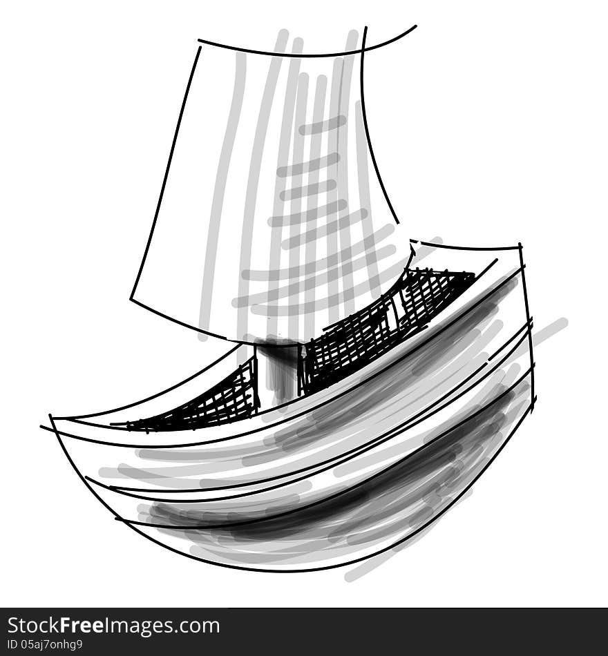 Boat With Sail Sketch Vector Illustration