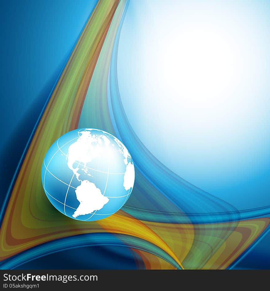 Vector wavy lines with copy space and globe. eps10. Vector wavy lines with copy space and globe. eps10