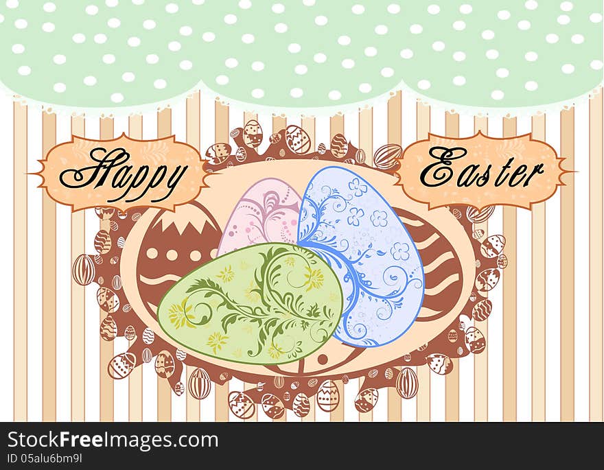 Artwork with references to Easter, with easter eggs, in retro style.