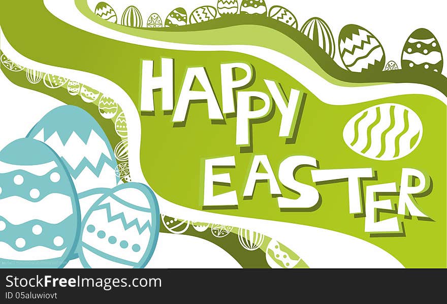 Wave background with easter eggs in green and white colors.