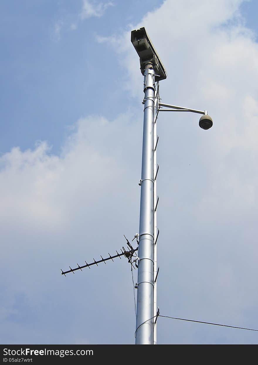 High pole of fit camera and dome camera for security in city. High pole of fit camera and dome camera for security in city