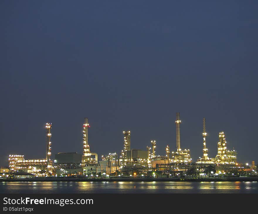 View of refinery in night scene after sunset. View of refinery in night scene after sunset