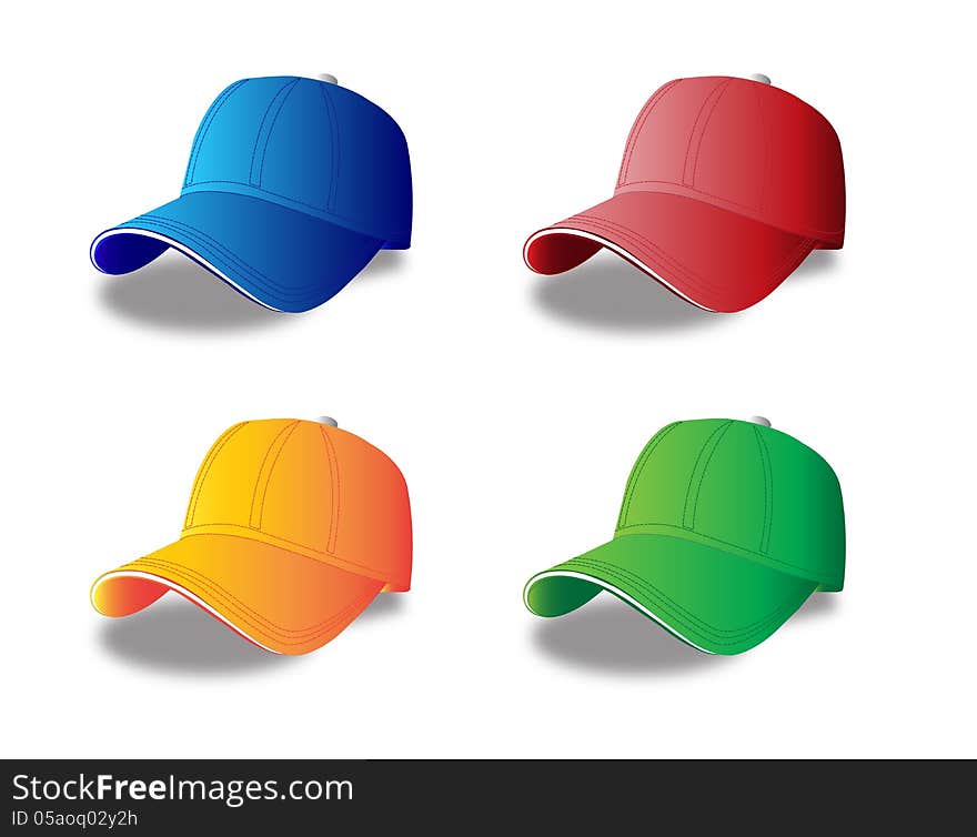 Set of colorful caps isolated on white