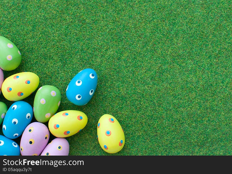 Easter eggs on a grass lawn