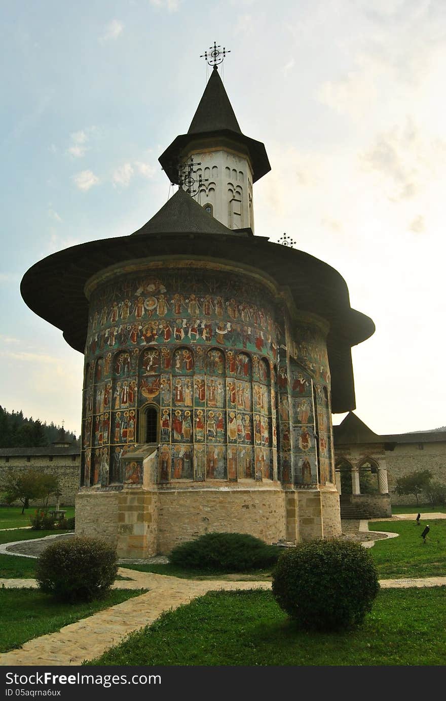 The Sucevita monastery in summer autumn