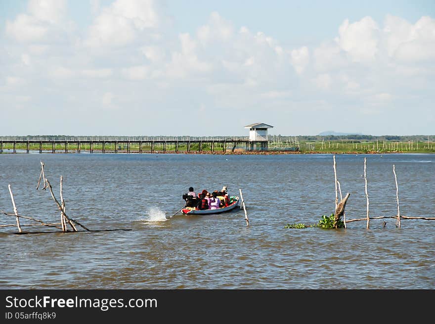 Landscape with boat, sky and clouds ,Thailand