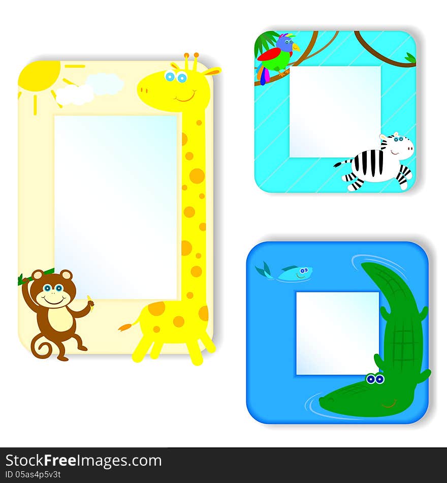 Three bright childrens framework for photos with African animals. Three bright childrens framework for photos with African animals