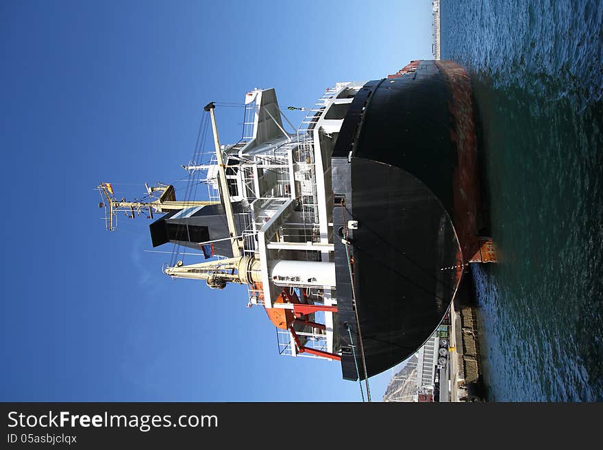 General cargo ship docked in the port of Alicante; Spain.