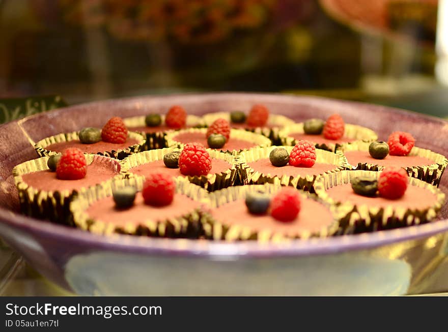 Pastries raspberries and blueberries