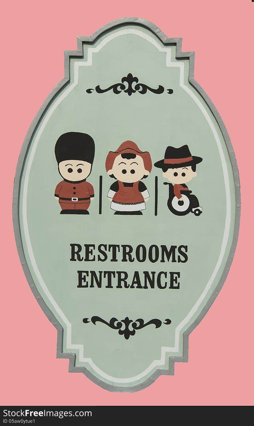 Restroom Entrance Sign Isolated On Pink Background