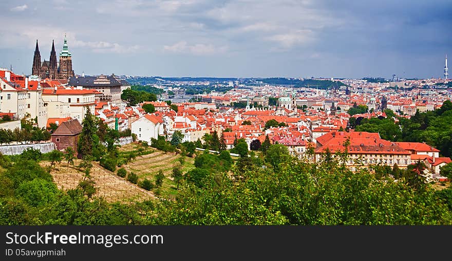 Beautiful panorama view of Prague and its architecture from Petrin Hill. Beautiful panorama view of Prague and its architecture from Petrin Hill