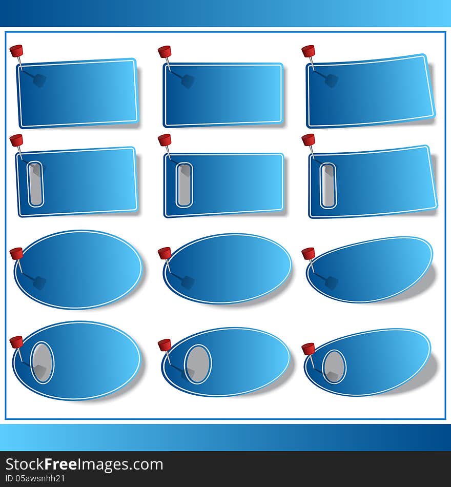 A set of blue labels. A set of blue labels