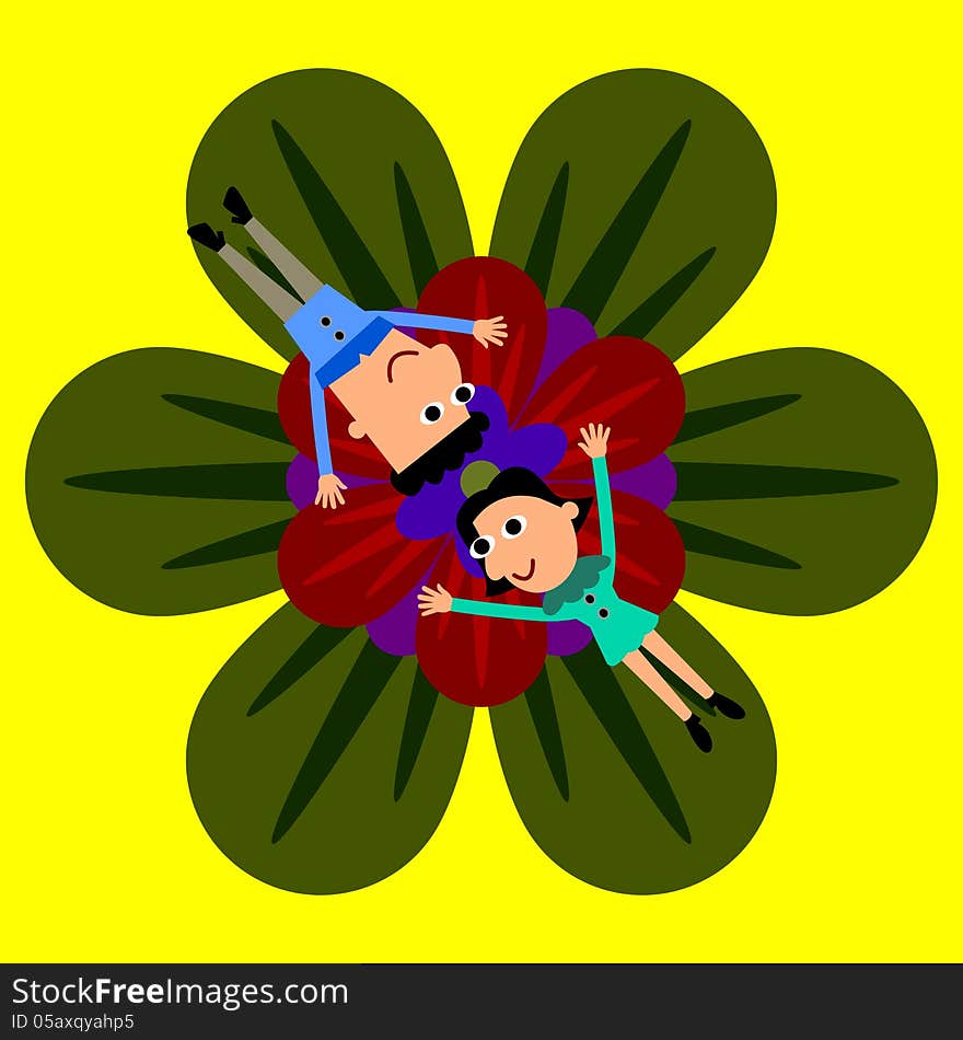 Illustration of two people lying on a giant flower. Illustration of two people lying on a giant flower