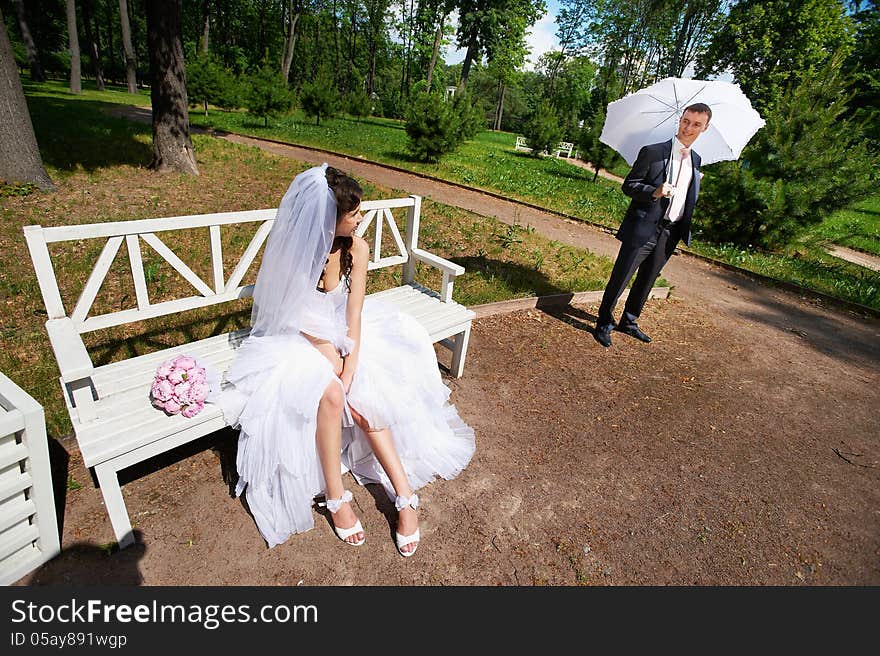 Bride And Groom In Park