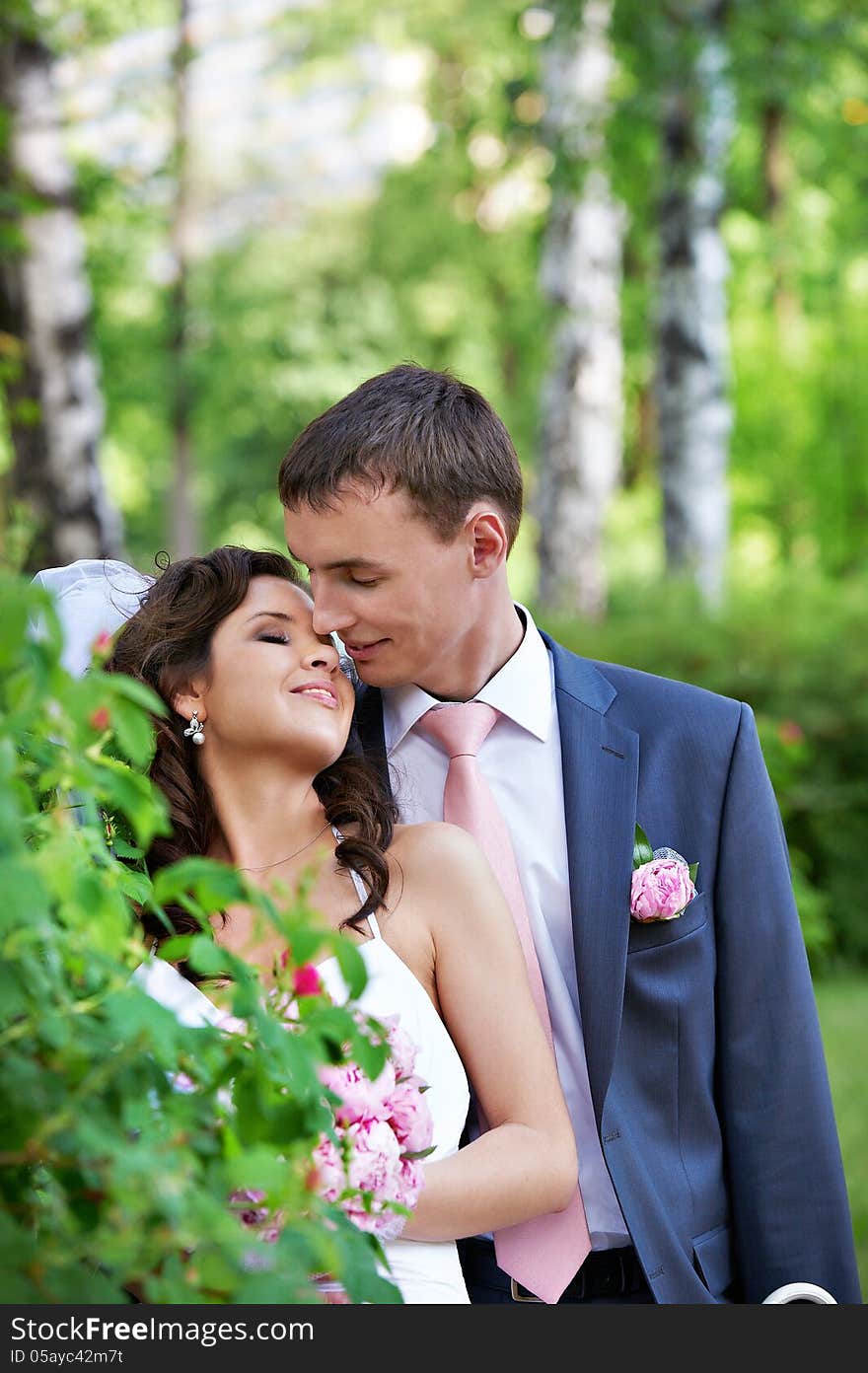 Beauty bride and groom on wedding walk