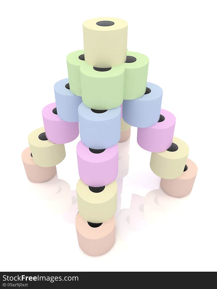 Colored toilet paper in the form of a pyramid in order to process related to hygiene