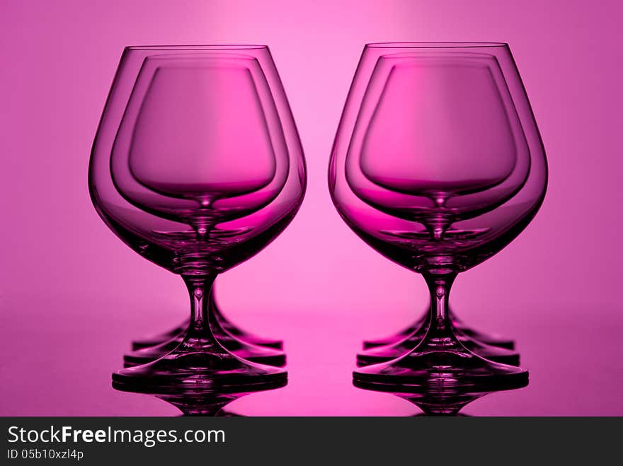 Set of empty brandy goblets. Studio shot. Set of empty brandy goblets. Studio shot