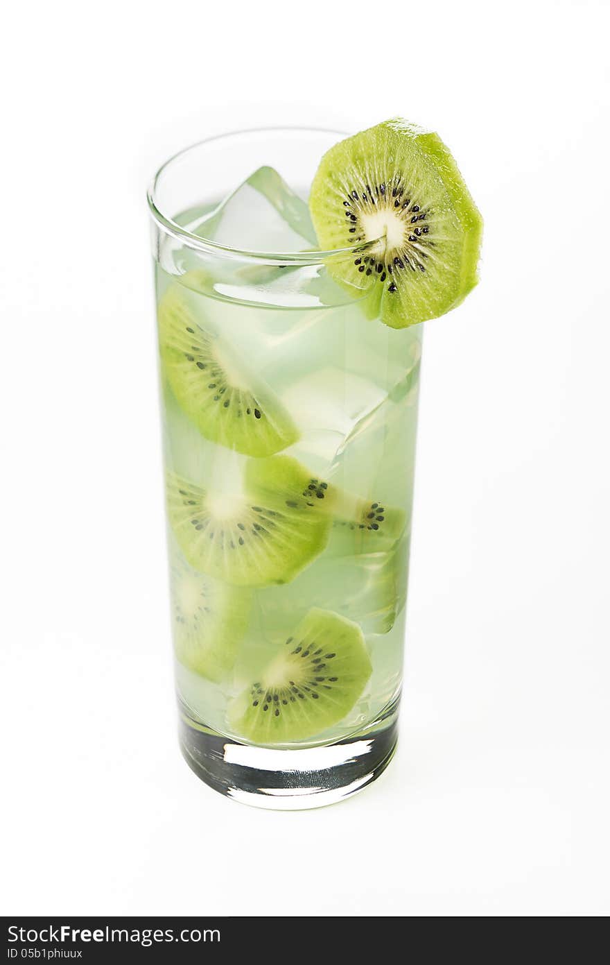 Fresh cold kiwi drink isolated on white