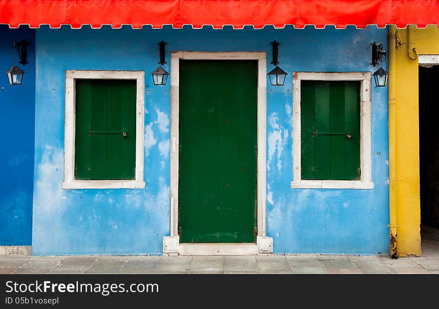 Colorful Burano facade in Venice, Italy