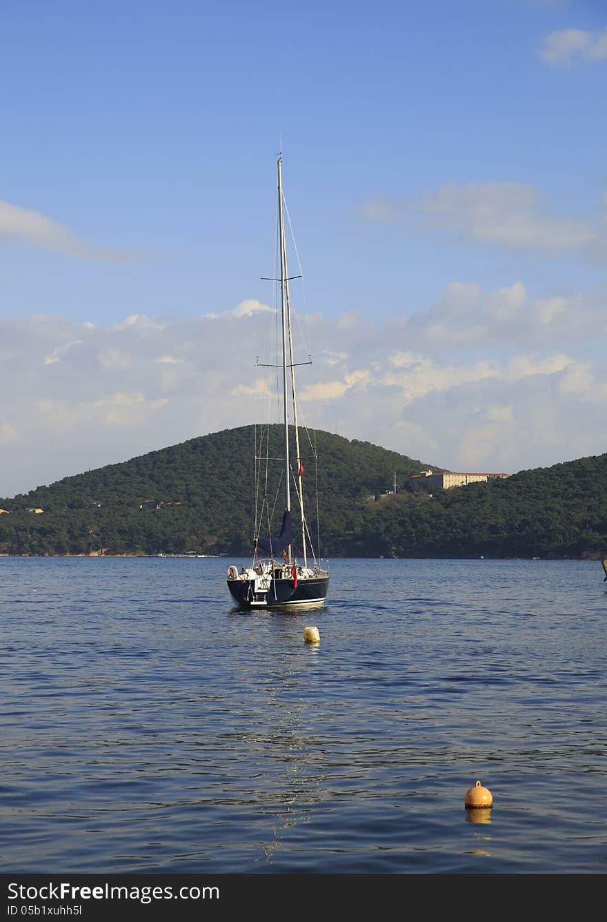 Sailboat anchored off the island. Sailboat anchored off the island