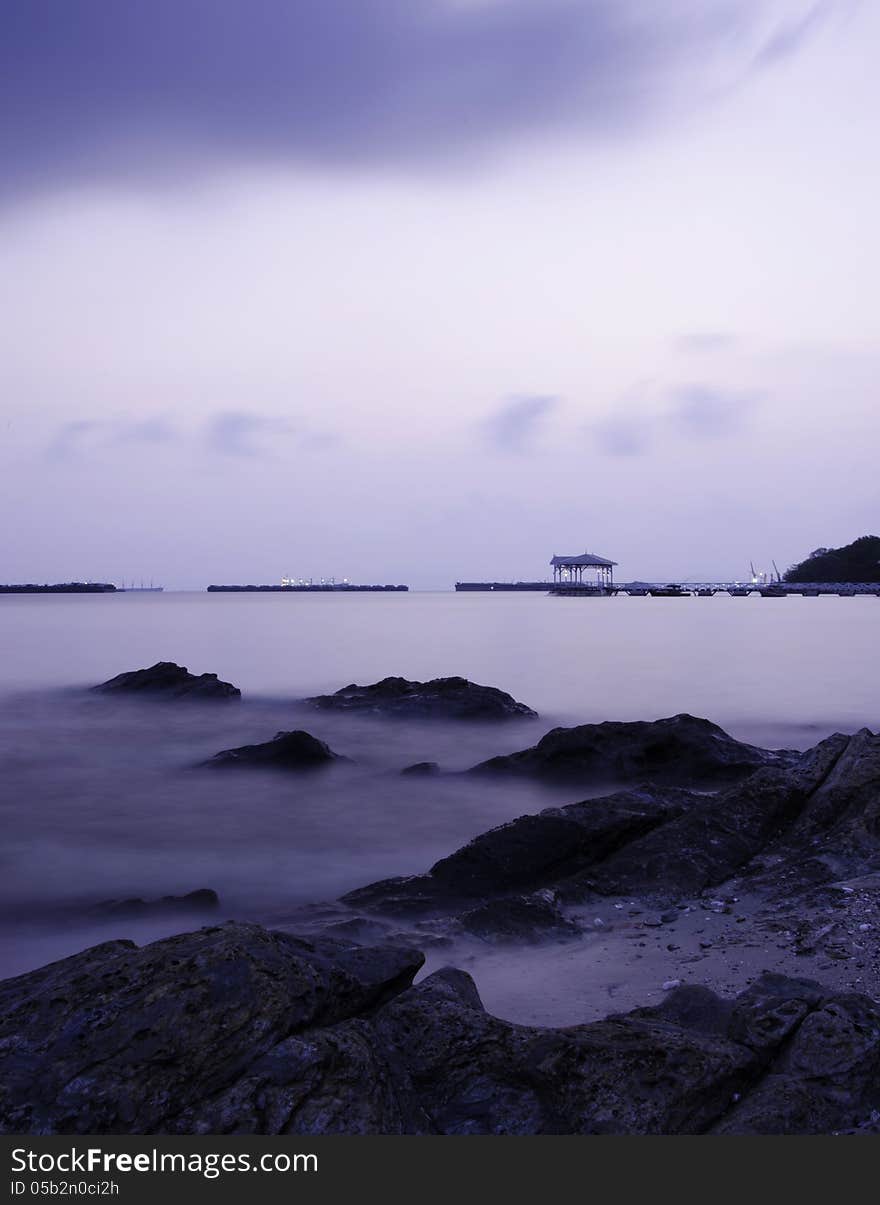 Sunrise at beautiful old bridge on Sichang island