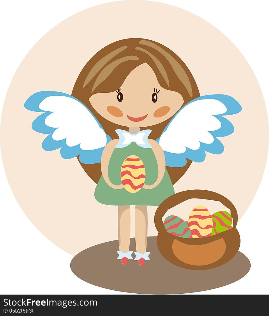 Vector image of cute nice angel girl staying with easter egg in her hands. Vector image of cute nice angel girl staying with easter egg in her hands