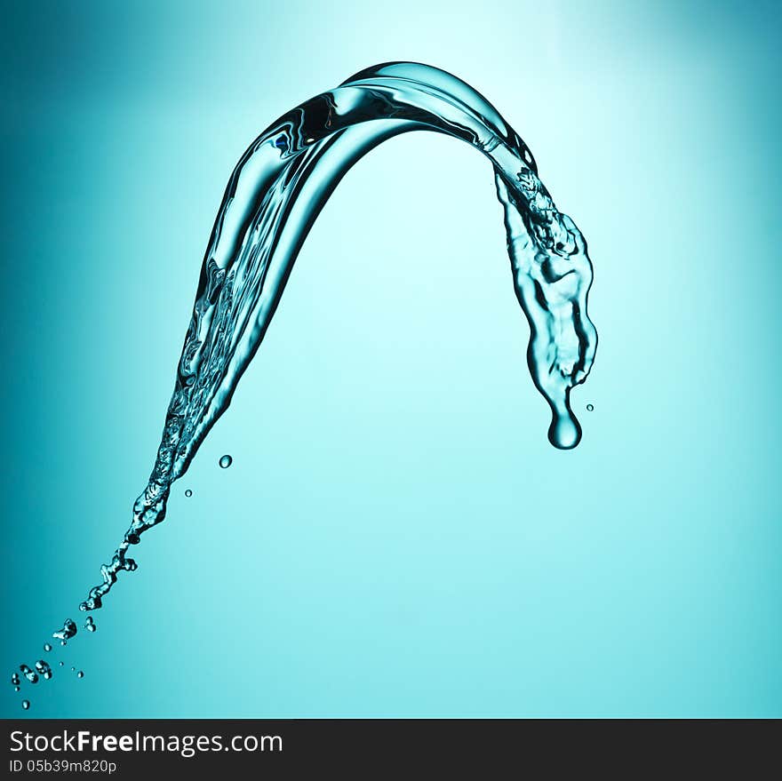 Transparent cold water splash, turquoise background